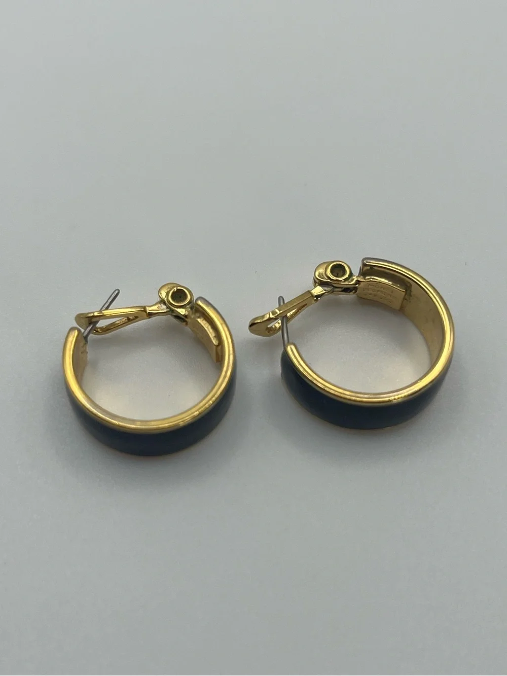 Monet Classic Black Enamel Hoop Earrings with Gold Trim